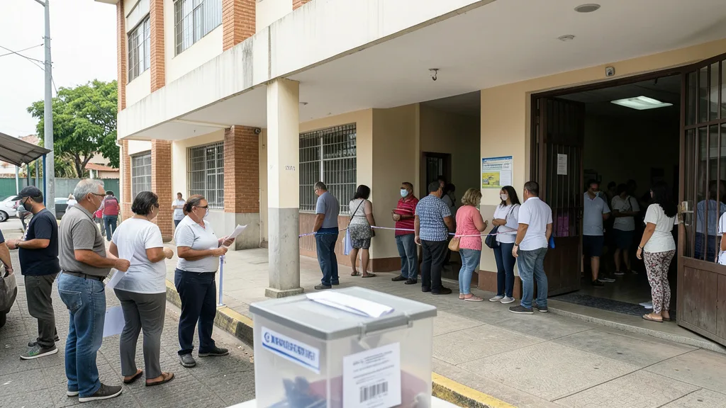Imagem gerada por IA: Eleitores aguardam para votar em uma seção eleitoral.