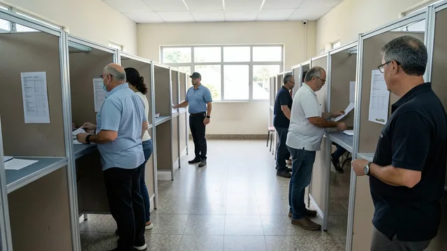 Imagem gerada por IA: Eleitores se dirigem a cabines de votação em uma seção eleitoral no Brasil.