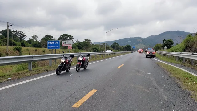 Imagem gerada por IA: Motocicletas e veículos de emergência em trecho da BR-116 após uma colisão.
