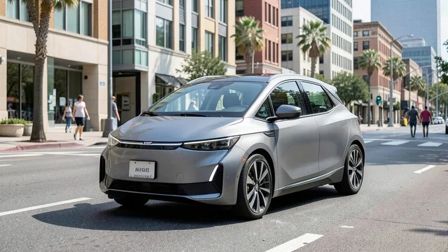 Imagem gerada por IA: Carro elétrico autônomo circula por uma rua de Austin, no Texas.