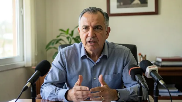 Imagem gerada por IA: Geraldo Alckmin fala durante uma entrevista à imprensa.
