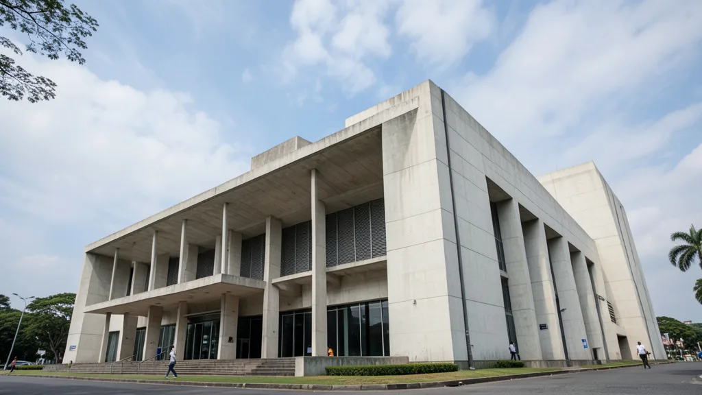 Imagem gerada por IA: Edifício do Supremo Tribunal Federal em Brasília visto de baixo, sob céu parcialmente nublado.