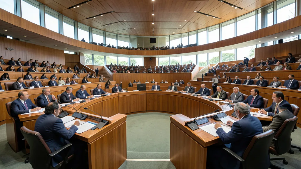 Imagem gerada por IA: Plenário do Senado durante uma sessão de votação.