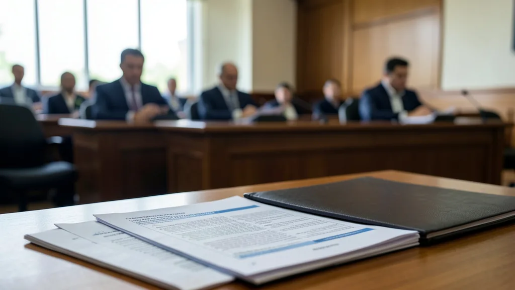 Imagem gerada por IA: Documentos de saúde sobre uma mesa diante de uma assembleia legislativa em sessão.