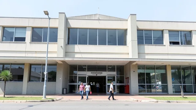 Imagem gerada por IA: Fachada de um tribunal eleitoral com pessoas caminhando em direção à entrada.