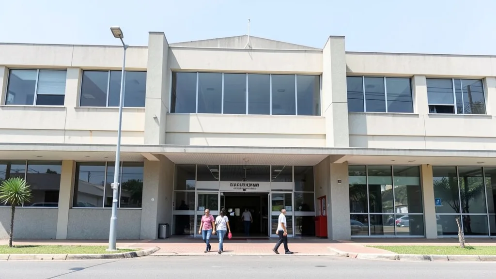 Imagem gerada por IA: Fachada de um tribunal eleitoral com pessoas caminhando em direção à entrada.