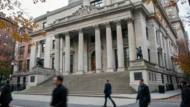 Imagem gerada por IA: Fachada de um tribunal federal em Manhattan, Nova York.