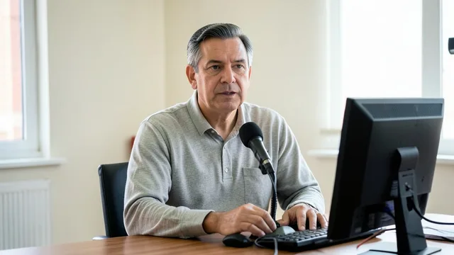 Imagem gerada por IA: André Janones fala diante de uma câmera durante uma transmissão ao vivo.