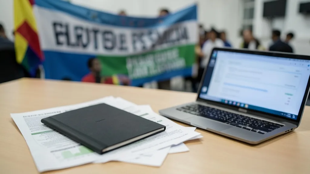 Imagem gerada por IA: Documentos financeiros e um celular sobre uma mesa, em contexto eleitoral.