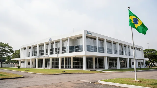 Imagem gerada por IA: Fachada do Tribunal Superior Eleitoral em Brasília, com uma bandeira do Brasil em primeiro plano.