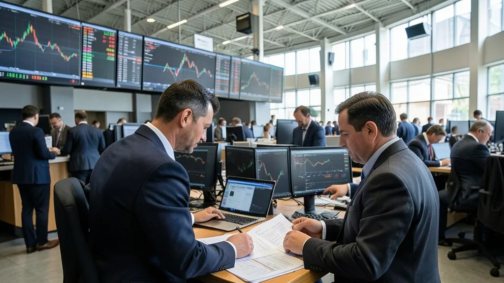 Imagem gerada por IA: Investidor analisa o mercado de ações em uma bolsa de valores