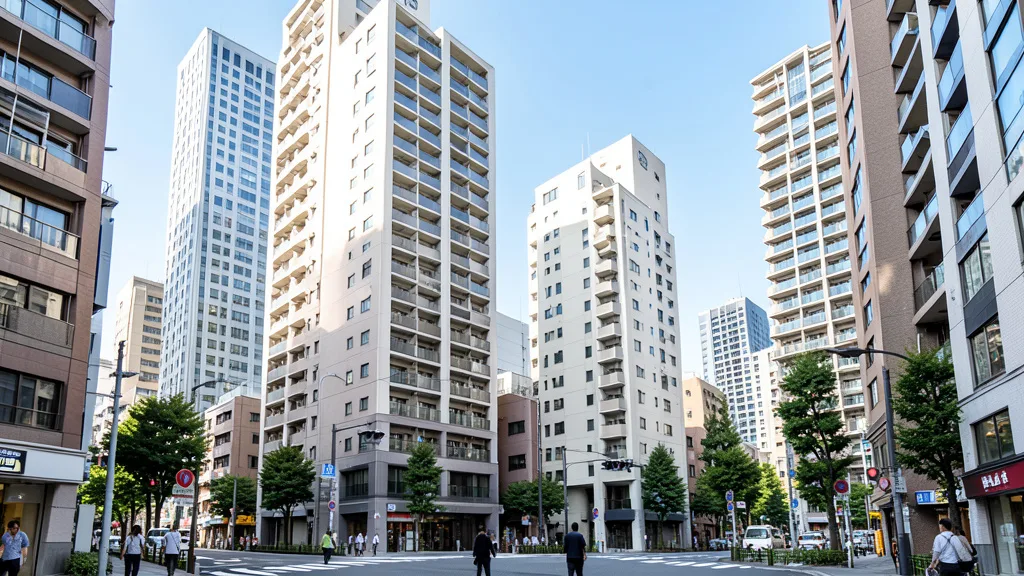 Imagem gerada por IA: Edifícios residenciais modernos em uma área urbana de Tóquio.