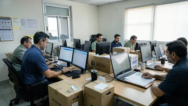 Imagem gerada por IA: Equipe acompanha a apuração dos votos em uma sala de totalização eleitoral.