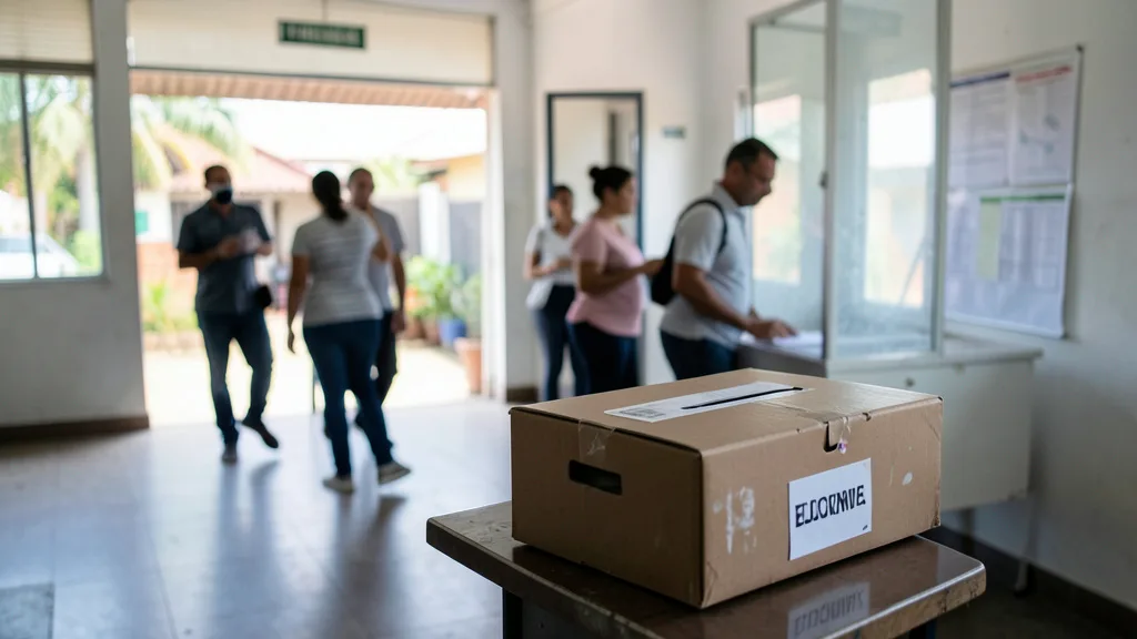 Imagem gerada por IA: Urna eletrônica e cabine de votação em uma seção eleitoral de Sergipe.