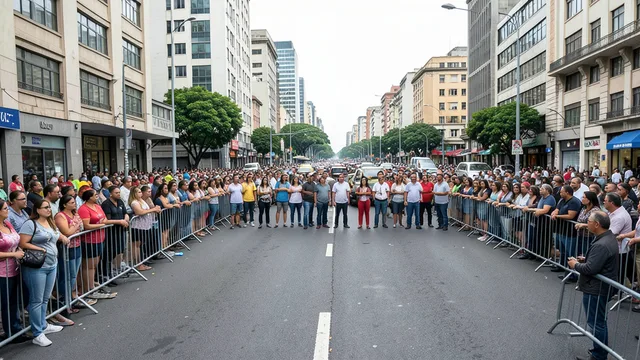 Imagem gerada por IA: Multidão participa de uma manifestação pacífica em uma rua de São Paulo.