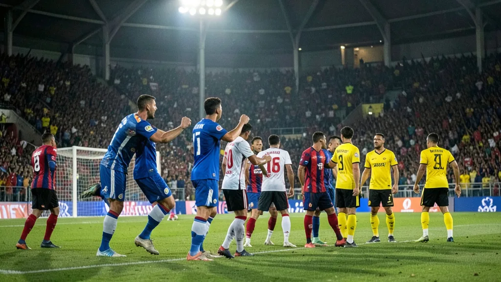 Imagem gerada por IA: Jogadores do Bahia comemoram gol diante do Mirassol na Arena Fonte Nova.