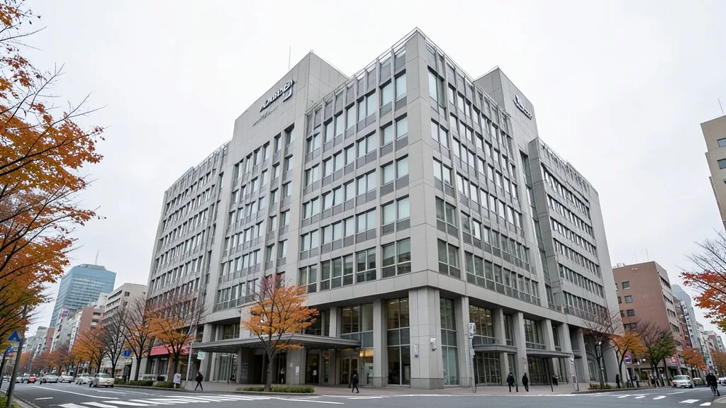 Imagem gerada por IA: Edifício do Banco do Japão em Tóquio, visto da rua.
