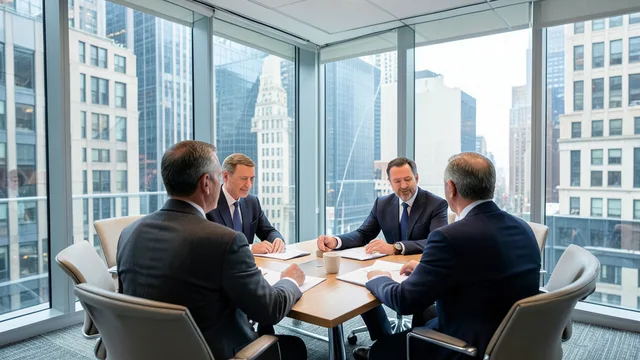 Imagem gerada por IA: Executivos em uma reunião em um escritório financeiro de Manhattan