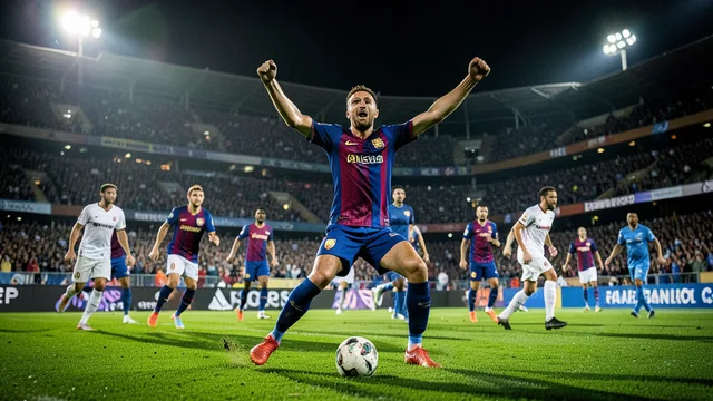 Imagem gerada por IA: Jogador do Barcelona comemora um gol durante a partida contra o Betis.