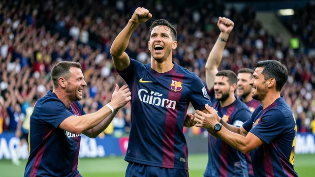 Imagem gerada por IA: Gabriel Jesus comemora gol em partida do Barcelona no Camp Nou.