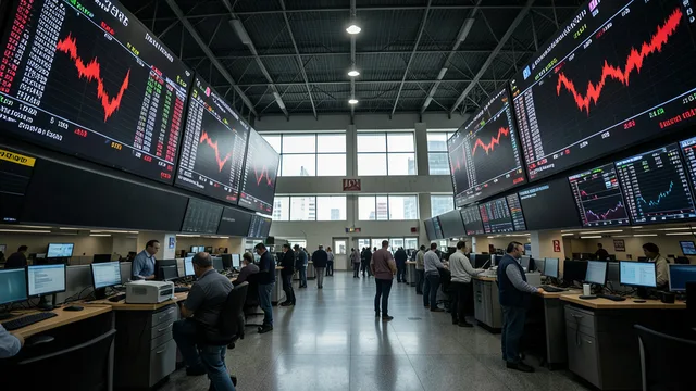 Imagem gerada por IA: Operadores acompanham telas de mercado em uma bolsa de valores antes da abertura do pregão.