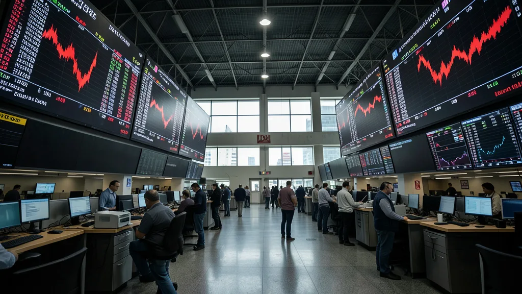 Imagem gerada por IA: Operadores acompanham telas de mercado em uma bolsa de valores antes da abertura do pregão.