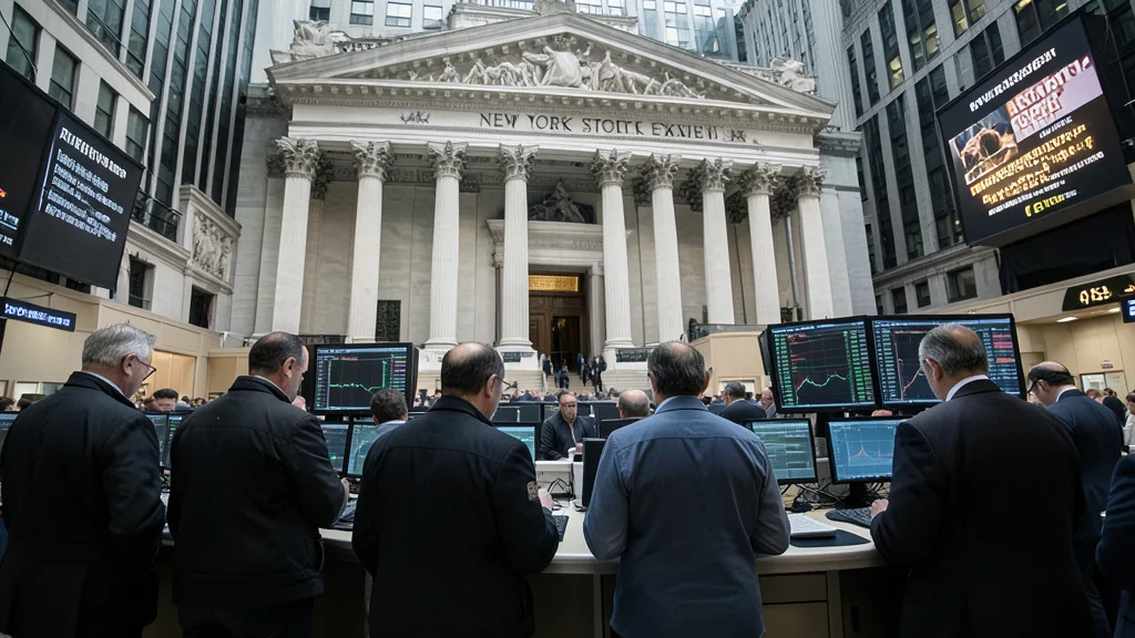 Imagem gerada por IA: Operadores acompanham o mercado de ações em Nova York antes da divulgação de dados econômicos.