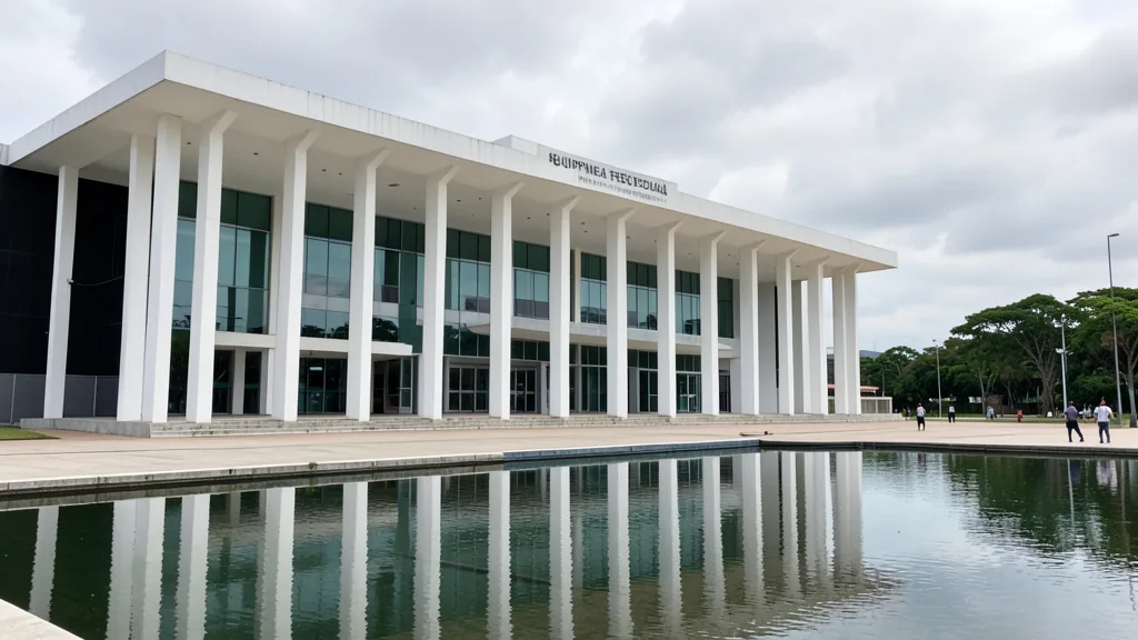 Fachada do Supremo Tribunal Federal, em Brasília, sob céu nublado.