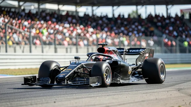Imagem gerada por IA: Carro de Fórmula 1 contorna uma curva no Autódromo Hermanos Rodríguez, no México.