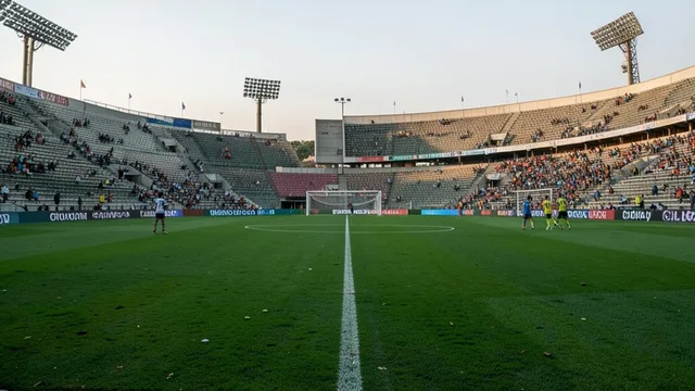 Imagem gerada por IA: Campo de futebol em Curitiba preparado para uma partida do Campeonato Brasileiro.
