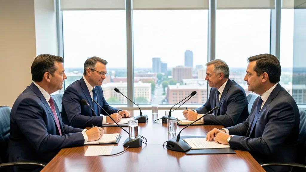 Representantes brasileiros e americanos sentados à mesa durante uma reunião de negociação comercial.