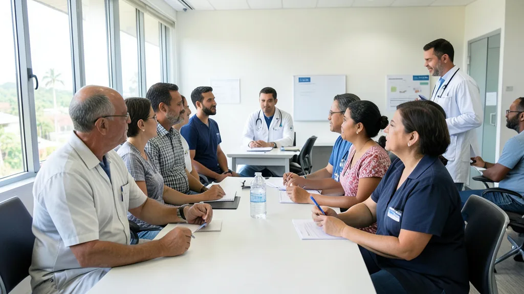 Imagem gerada por IA: Pesquisadores conversam com voluntários em um centro de pesquisa clínica.