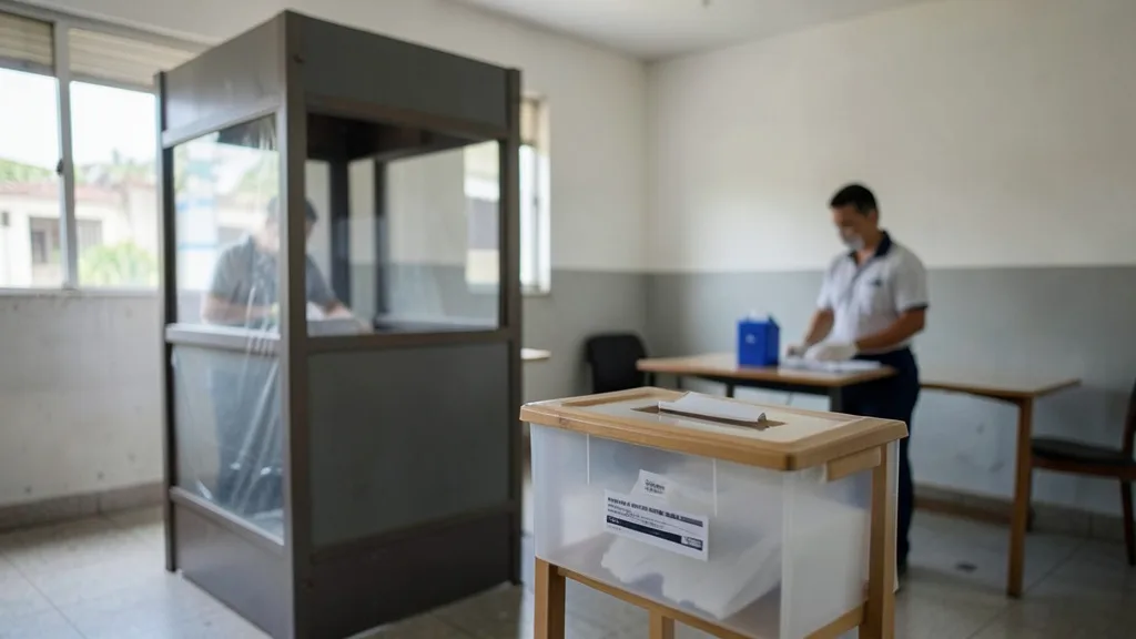 Imagem gerada por IA: Cabine de votação e urna em uma seção eleitoral no Rio Grande do Norte.