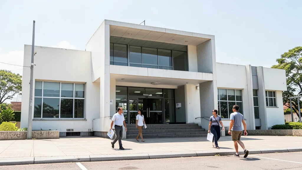Imagem gerada por IA: Pessoas com pastas caminham em direção a um edifício institucional em Brasília.