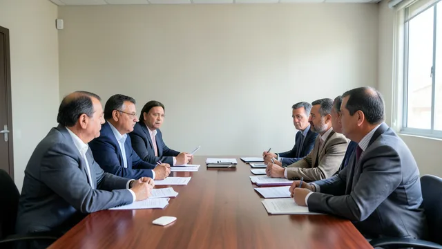 Imagem gerada por IA: Assessores genéricos discutem estratégias em uma reunião de campanha.