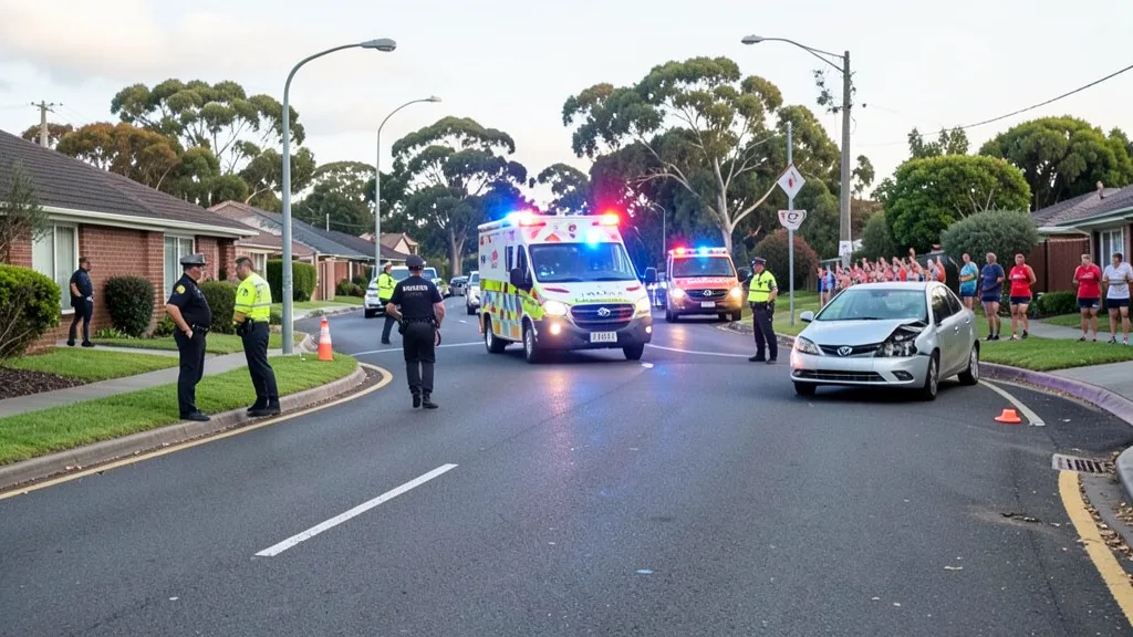 Policiais e ambulâncias atendem a ocorrência em uma rua isolada de Newcastle, na Austrália.