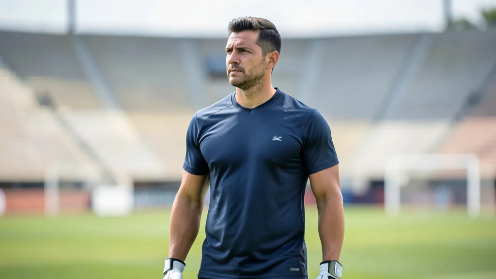 Imagem gerada por IA: Cássio em campo durante um treino de futebol.