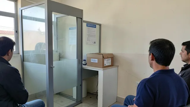 Imagem gerada por IA: Cabine de votação e urna em uma seção eleitoral de Brasília.