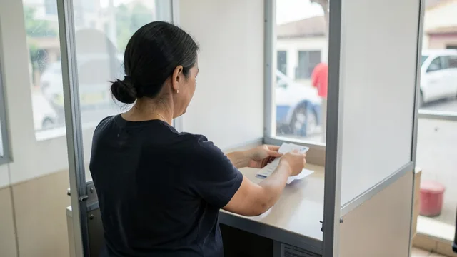 Imagem gerada por IA: Eleitor diante de uma cabine de votação em uma seção eleitoral.