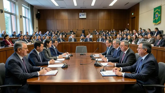 Imagem gerada por IA: Parlamentares participam de uma reunião na Câmara dos Deputados.