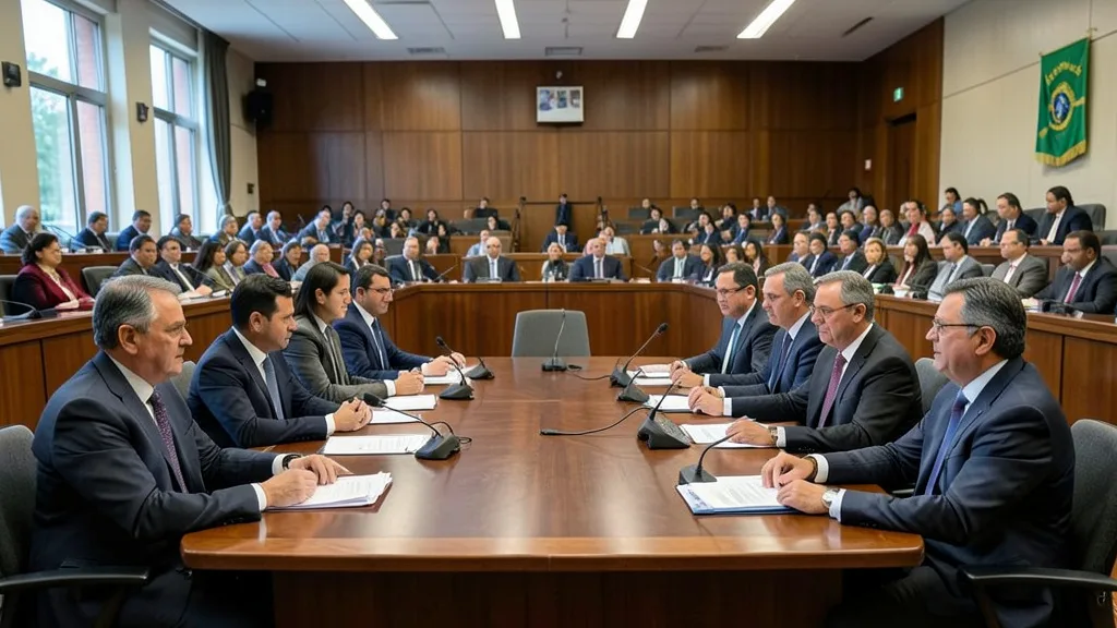 Imagem gerada por IA: Parlamentares participam de uma reunião na Câmara dos Deputados.