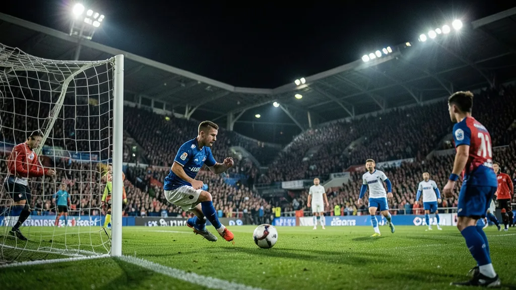 Imagem gerada por IA: Goleiro se lança para defender uma cobrança de pênalti em um estádio lotado.