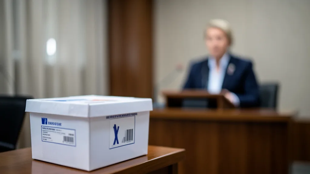 Imagem gerada por IA: Urna eleitoral em primeiro plano e sala de entrevista diplomática ao fundo.