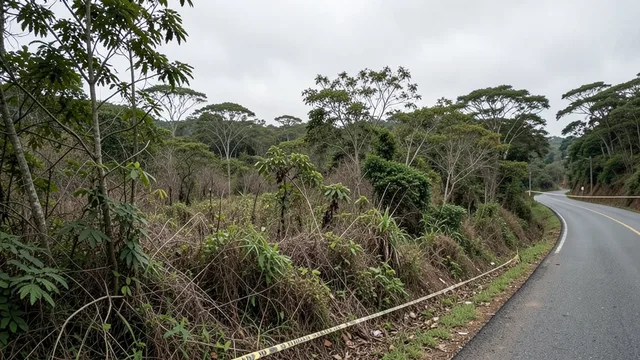 Área de mata próxima a uma rodovia em Goiás, representando o local relacionado à investigação.