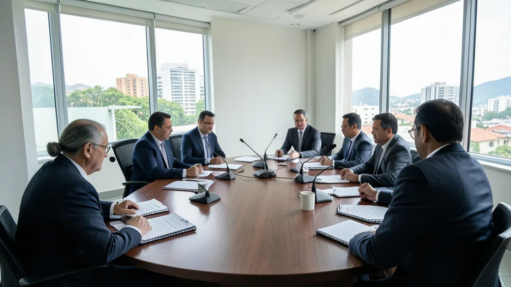 Imagem gerada por IA: Sala de reunião preparada para a transição do governo de Minas Gerais, em Belo Horizonte.