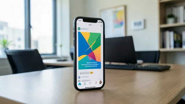 Imagem gerada por IA: Celular com uma interface genérica de inteligência artificial em uma mesa de escritório.
