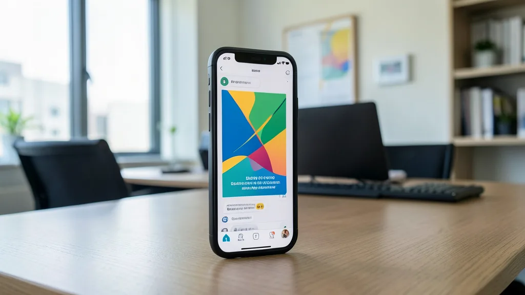 Imagem gerada por IA: Celular com uma interface genérica de inteligência artificial em uma mesa de escritório.
