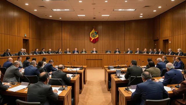 Imagem gerada por IA: Plenário do Congresso da Colômbia durante uma sessão de votação do orçamento.