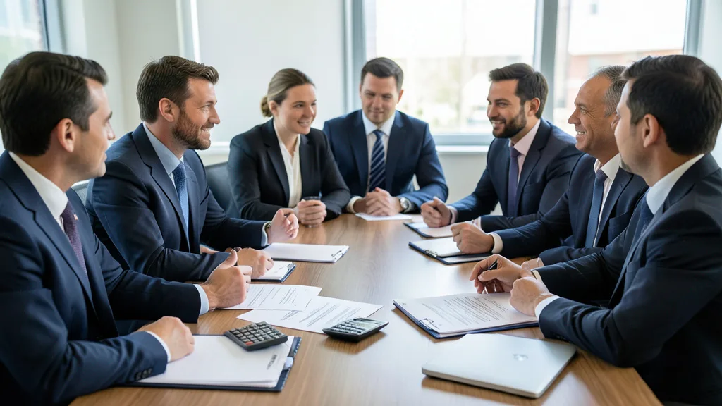 Imagem gerada por IA: Profissionais discutem um manifesto sobre política fiscal em uma sala de reuniões.