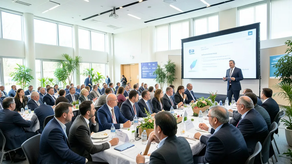 Imagem gerada por IA: Delegados participam de uma conferência internacional sobre biodiversidade em um centro de convenções.